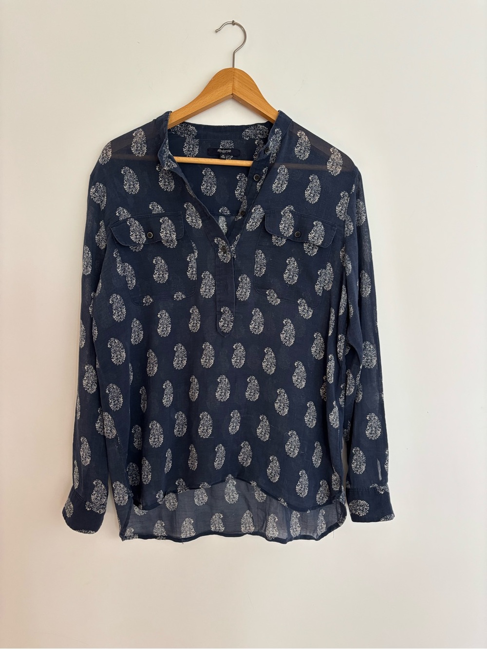Madewell Navy Paisley Sheer Button-Front Blouse Size Medium